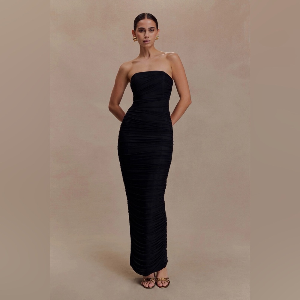NWT Jianna Strapless Mesh Maxi Cocktail Prom Dress Bodycon Sexy Black M 4 6 $159
